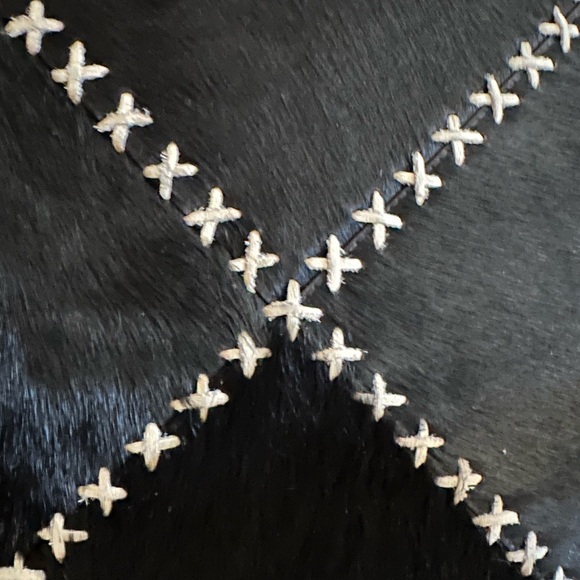 New Arhaus Black white hair on hide leather pillow cover linen suede whipstitch - Picture 15 of 16